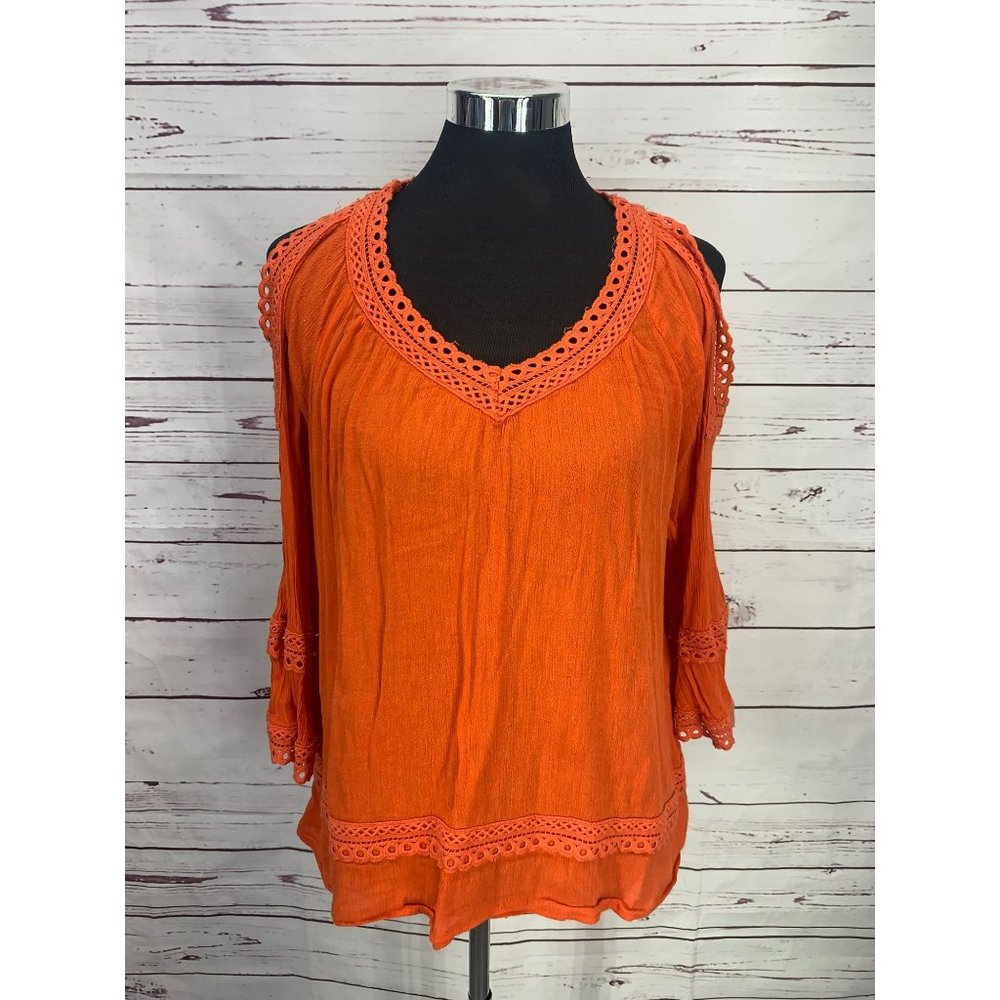 Crown & Ivy Curvy burnt Orange Cold Shoulder Size 0X Blouse